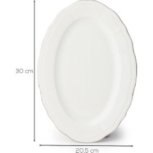 Porsima 4446 Tiffany Porselen Platin Fileli Kayık Tabak Seti - Oval Kahvaltılık Sunumluk Seti 30CM