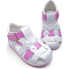Beebron Ortopedik Kız Bebek ve Çocuk Sandaleti KBGCM2406 Beyaz Pembe 25