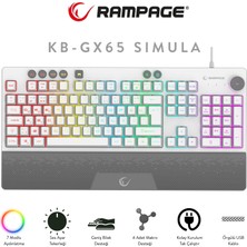 Rampage KB-GX65 Sımula Beyaz USB Rgb Aydınlatmalı 4 Makro Tuşlu Bilek Destekli Gaming Oyuncu Klavyesi