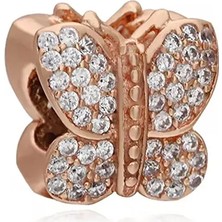 Fubena Taşlı Rose Kelebek Charm