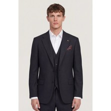 Giotelli Erkek Siyah Dar Kesim Slim Fit Viskon Dokuma Klasik Yaka 6 Drop Takım Elbise