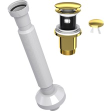 Suera Magic Pipe Körüklü Gider Borusu + Felix Pop-Up Set (Paslanmaz Altın - Taşma Delikli)