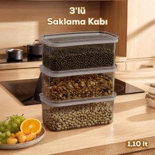 Porsima 420-GR 3lü Sızdırmaz Yiyecek Erzak Saklama Kabı Seti - 1100ML Gri