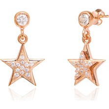 Emiliano Jewellery Zirkon Taşlı Rose Altın Kaplama Yıldız Figürlü Gümüş Küpe
