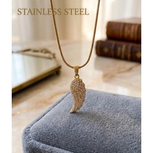 Stainless Steel Gold Renk Yaprak Model Paslanmaz Çelik Kolye