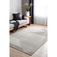 Koza Halı Retro Krem Gri Geometrik Desenli Tozumaz Salon Koridor Balkon Teras Bahçe Oturma Odası Halısı 19270A