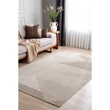 Koza Halı Retro Krem Bej Geometrik Desenli Tozumaz Salon Koridor Balkon Teras Bahçe Oturma Odası Halısı 19270A