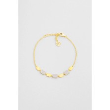 So CHIC Modern Çizgi 18 Ayar Sarı Altın Kaplama 19 Cm Gümüş Minimal Bileklik