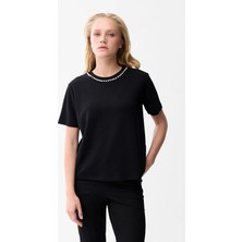 Love My Body Taş Detaylı T-shirt Siyah 175LO037000