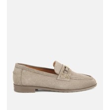 Hotiç Kadın Süet Deri Açık Yeşil Toka Detaylı Klasik Loafer