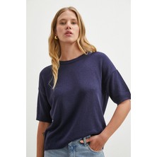 Never More Bisiklet Yaka Triko T-Shirt Lacivert