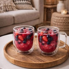 Porsima PBT-323 Çift Cidarlı 2li Cam Kupa Çay Kahve Kupası Isı Yalıtımlı Kulplu Cam Bardak Seti 250 ml