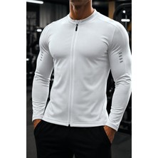 Ghassy Co. Erkek Tam Fermuarlı Dalgıç Kumaş Uzun Kollu Slim Fit Esnek Spor Sweatshirt