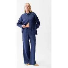 Love My Body Beli Lastikli Keten Cepli Pantolon Lacivert 153L9331001