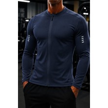 Ghassy Co. Erkek Tam Fermuarlı Dalgıç Kumaş Uzun Kollu Slim Fit Esnek Spor Sweatshirt