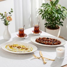 Porsima 4455 Burçak Porselen Altın Fileli Kayık Tabak Seti - Oval Kahvaltılık Sunumluk Seti 30CM