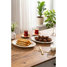 Porsima 4445 Tiffany Porselen Altın Fileli Kayık Tabak Seti - Oval Kahvaltılık Sunumluk Seti 30CM