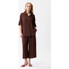 Love My Body Çizgili Beli Lastikli Bol Pantolon Kahve 153L7417010