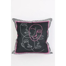 Ness Home Desenli Beyaz Süet Yastık /kırlent Kılıfı Fermuarlı 48X48 cm