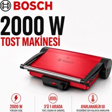 Bosch Kırmızı Gövdeli Güçlü Tost Makinesi, Ayarlanabilir Isı Kontrolü, Geniş Alüminyum Plaka ve Pratik Sandviç Izgara Hazırlığı Için Kompakt Çözüm ve Günlük Mutfak Kullanımına Uygun Pratik Çözüm