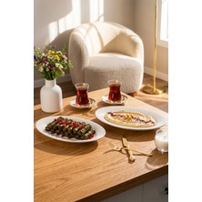 Porsima 4440 Gardenya Porselen Altın Fileli Kayık Tabak Seti - Oval Kahvaltılık Sunumluk Seti 30CM