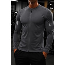 Ghassy Co. Erkek Tam Fermuarlı Dalgıç Kumaş Uzun Kollu Slim Fit Esnek Spor Sweatshirt