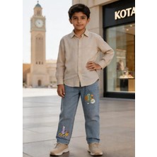 Kaizer Jeans Buz Mavi Kaplumbağa Desenli Çocuk Pantolonu