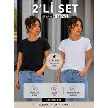 Hayalet 2'li Set Kadın Bisiklet Yaka Basic T-Shirt – Loose Fit Premium Bluz