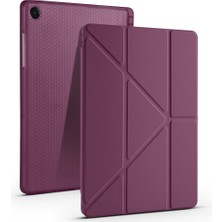 Galaxy Uyumlu Tab A9 Kılıf Zore Tri Folding Kalem Bölmeli Standlı Kılıf-Koyu Mor