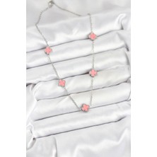 Youday Accessories 316L Çelik Zincir Gümüş Renk Pembe Baby Boy Yonca Kadın Kolye