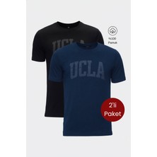 Ucla CULVER 2'Li Set Siyah & Lacivert Bisiklet Yaka Baskılı %100 Pamuk Standard Fit Erkek Tshirt