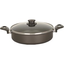 Mehtap Onyx 22 cm Çift Taraflı Teflon Karnıyarık Tencere Gri Cam Kapaklı Ergonomik Tasarım