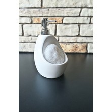 Elegancev Seramik Süngerli Sıvı Sabunluk- Beyaz-19 cm