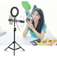 Esplendor Puluz 1.1m Çift Telefon Tutucu 6.2cm LED Işık Stand Youtubercanlı Yayın Selfie  - URN4323-9635