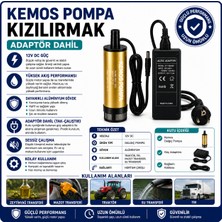 Kemos Kızılırmak 12 Volt Dalgıç Tipi Sıvı Aktarma Pompası(Filtreli + Adaptörlü)