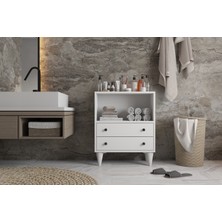 Nettrends Beyaz 2 Çekmeceli Banyo Saklama Ünitesi - Açık Raflı Çok Amaçlı Banyo Dolabı PNR-BDZ-1005