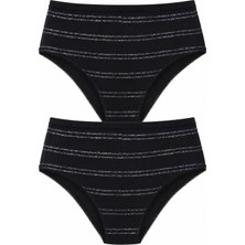 Hepsine Rakip 2li Kadın Sim Çizgili Bikini Yüksek Bel Ince Lastik Ekonomik