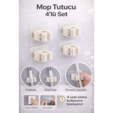 Lataris 4 Adet Beyaz Yapışkanlı Pratik Mop, Temizlik Fırçası Tutucu, Duvar Monteli Süpürge, Mop Askısı