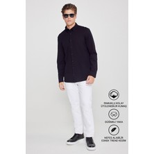 Altınyıldız Classics Erkek Siyah Nefes Alabilir Esnek Pamuklu Tailored Slim Fit Dar Kesim Düğmeli Yaka Örme Gömlek