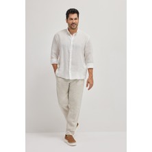 Altınyıldız Classics Erkek Taş %100 Pamuk Slim Fit Dar Kesim Beli Bağlamalı Yan Cepli Pantolon