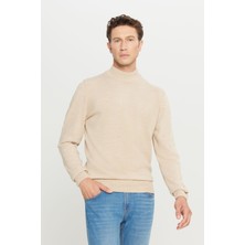 Altınyıldız Classics Erkek Bej Tüylenme Yapmayan Standart Fit Normal Kesim Yarım Balıkçı Yaka Triko Kazak