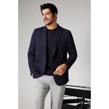 Altınyıldız Classics Erkek Lacivert Slim Fit Dar Kesim Mono Yaka Casual Blazer Ceket