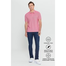 Altınyıldız Classics Erkek Çekmeyen Pamuklu Kumaş Slim Fit Dar Kesim Fuşya-Beyaz Kıvrılmaz Polo Yaka Tişört
