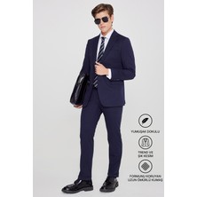 Altınyıldız Classics Erkek Lacivert Slim Fit Dar Kesim Mono Yaka Beli Bağlamalı Kapak Cepli Esnek Takım Elbise