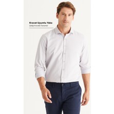 Altınyıldız Classics Erkek Gri Kolay Ütülenebilir Slim Fit Dar Kesim Italyan Yaka Armürlü Gömlek