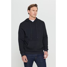 Altınyıldız Classics Erkek Siyah 2 İplik Sıcak Tutan Standart Fit Normal Kesim Kapüşonlu Dokulu Cepli Sweatshirt