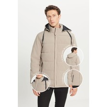 Altınyıldız Classics Erkek Vizon Sıcak Tutan Dolgulu Standart Fit Normal Kesim Dik Yaka Kapüşonlu Yan Cepli Casual Mont