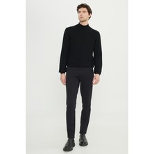 Altınyıldız Classics Erkek Siyah Pamuklu Slim Fit Dar Kesim 5 Cepli Armürlü Esnek Casual Pantolon