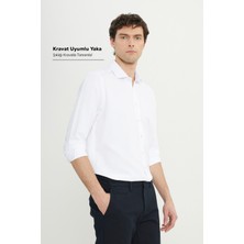 Altınyıldız Classics Erkek Beyaz Kolay Ütülenebilir Slim Fit Dar Kesim Italyan Yaka Armürlü Gömlek