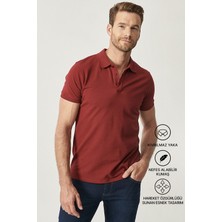 Altınyıldız Classics Erkek Bordo %100 Pamuk Kıvrılmaz Pike Polo Yaka Slim Fit Dar Kesim Tişört